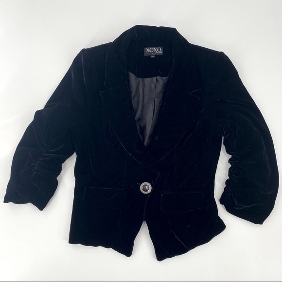 3/$30 XOXO Black Crushed Velvet One Button Blazer Sz L - Picture 7 of 9